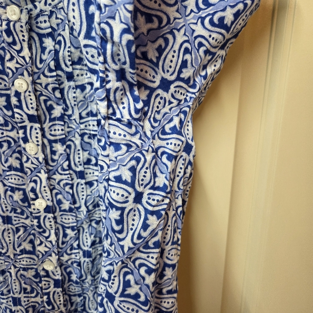 SOLD  Talbots Woman Medium Tunic Blouse Blue 3/4 Sleeve Button Front Boho Cotton - Picture 6 of 16